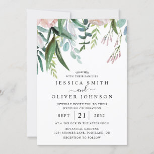 Invitación Boda de Acuarela con Vegetación y Flores Todo en U
