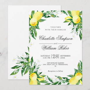 Invitación Boda de Acuarela con Verdor y Limones en Flor