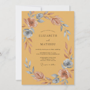 Invitación Boda de acuarela de acero mostaza