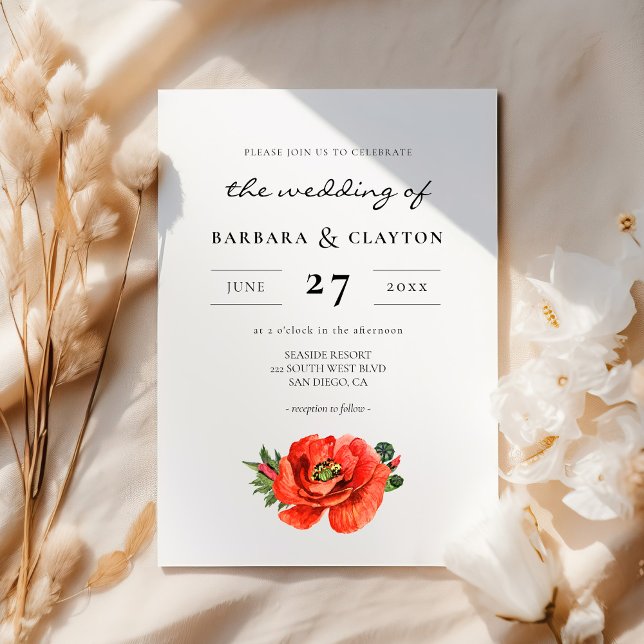 Invitación Boda de acuarela de adormidera roja (Subido por el creador)