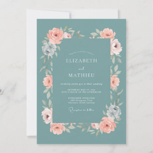 Invitación Boda de Acuarela de Agua de Teal Silenciada y Melo