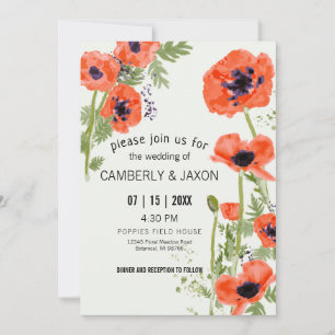 Invitación Boda de Acuarela de Amapolas Rojas Naranjas Capric