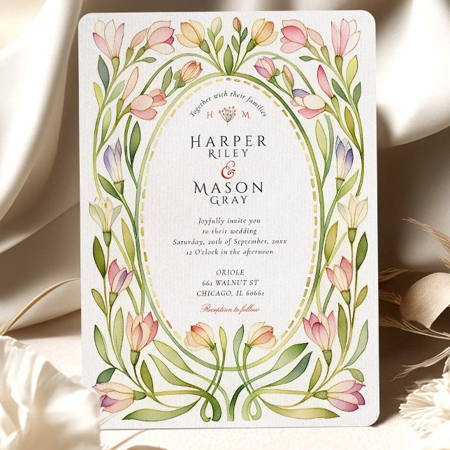 Invitación Boda de acuarela de Art Nouveau Magnolia romántico (Subido por el creador)
