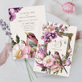 Invitación Boda de acuarela de ave floral rosa