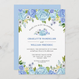 Invitación Boda de acuarela de Blue Hydrangeas Greenery
