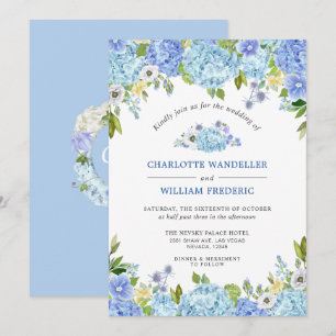 Invitación Boda de acuarela de Blue Hydrangeas Greenery