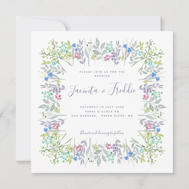 Invitación Boda de acuarela de boho rústico floral moderno (Anverso)