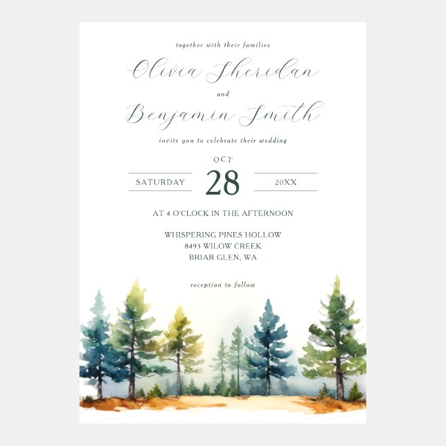 Invitación Boda de acuarela de bosque ruso (Anverso)