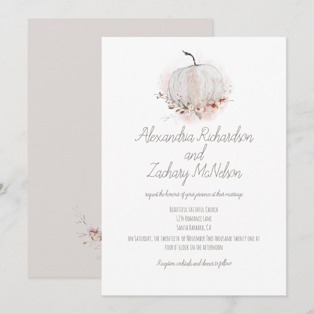 Invitación Boda de acuarela de caída rusa de calabaza (Anverso / Reverso)