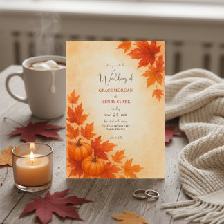Invitación Boda de acuarela de calabaza de otoño rústico