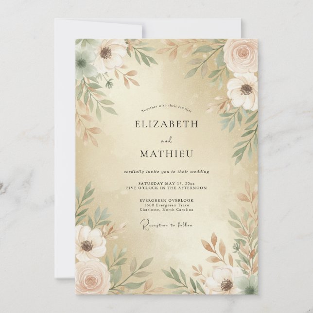 Invitación Boda de Acuarela de Champán de Lujo (Anverso)