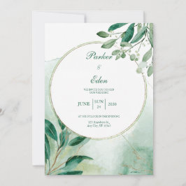 Invitación Boda de acuarela de círculo botánico verde