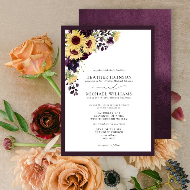 Invitación Boda de acuarela de ciruela púrpura formalmente (Subido por el creador)