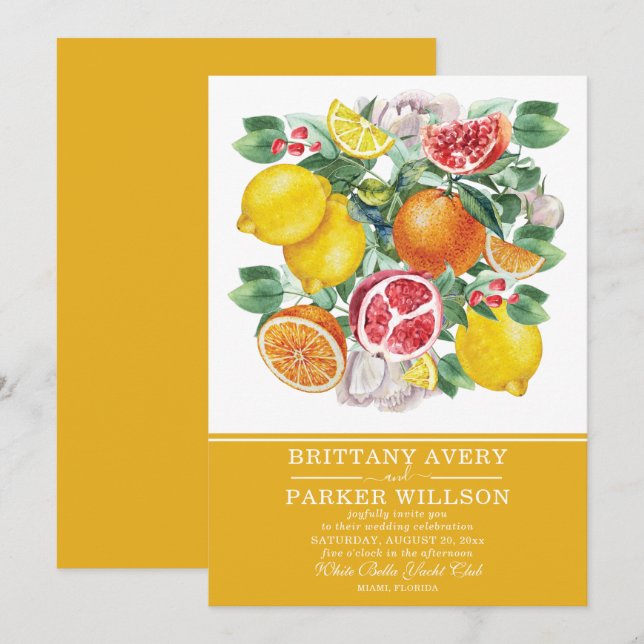 Invitación Boda de acuarela de cítricos botánicos (Anverso / Reverso)