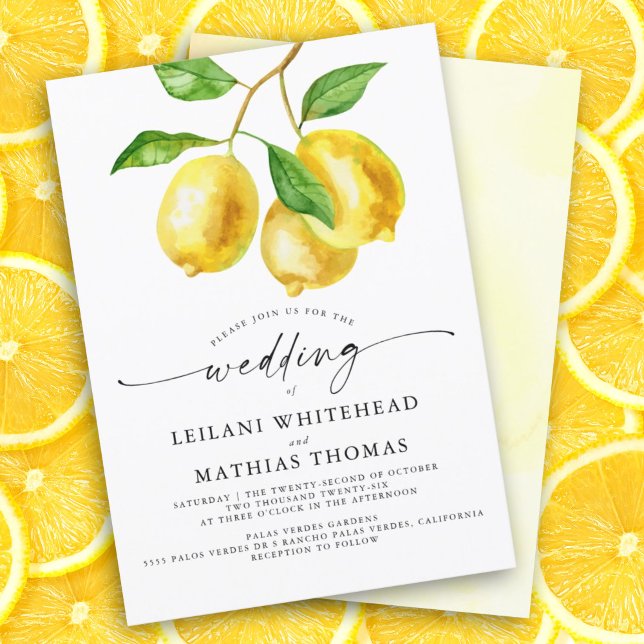 Invitación Boda de acuarela de Cítricos limón (Lemon citrus watercolor wedding invitation that is perfect for your summer wedding. )
