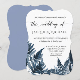 Invitación Boda de acuarela de color azul del bosque de Woodl
