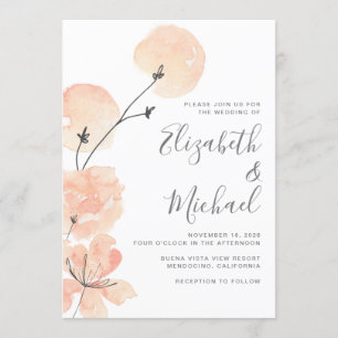 Invitación Boda de acuarela de color de coral de piel floral