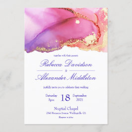 Invitación Boda de acuarela de color rosa morado moderno
