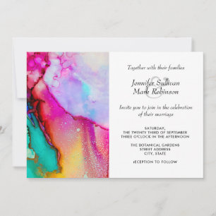 Invitación Boda de acuarela de color rosa y turquesa