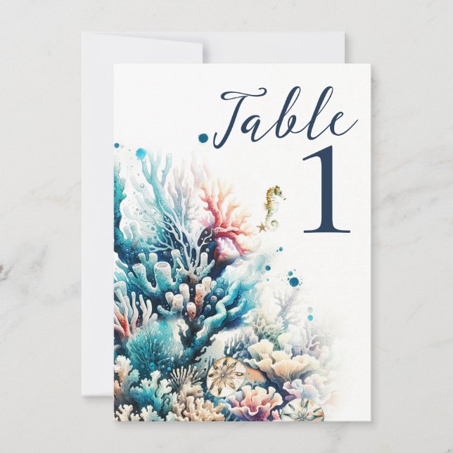 Invitación Boda de Acuarela de Coral Marino Ocean Splash (Anverso)