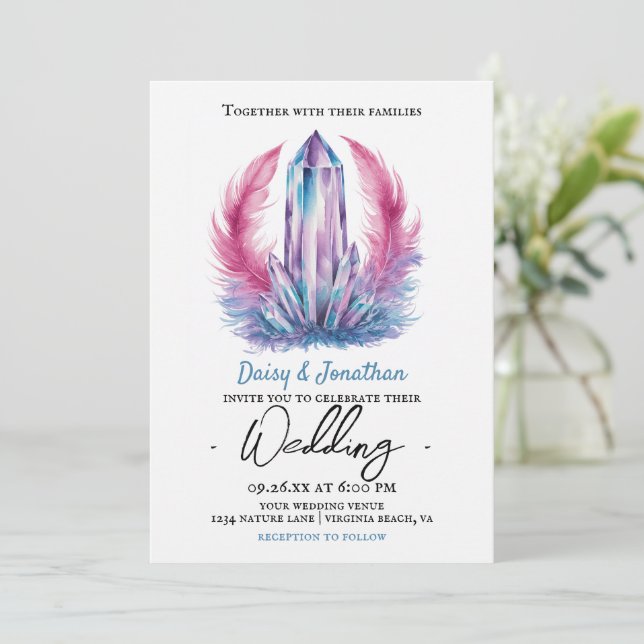Invitación boda de acuarela de cristal de gema (Anverso de pie)