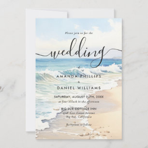 Invitación Boda de Acuarela de Destino con Olas Rodantes en l