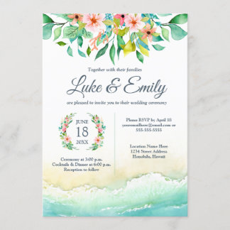 Invitación Boda de acuarela de destino tropical