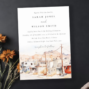 Invitación Boda de acuarela de escape de la ciudad de Texas e