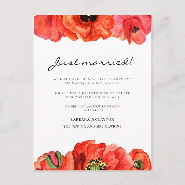 Invitación boda de acuarela de espías rojas (Anverso)
