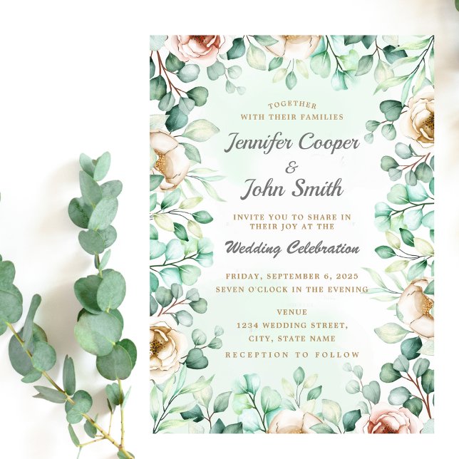 Invitación Boda de acuarela de eucalipto Greenery Foliage (Subido por el creador)