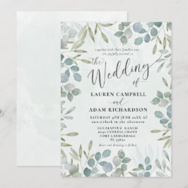 Invitación Boda de acuarela de eucalipto verde sage ruso
