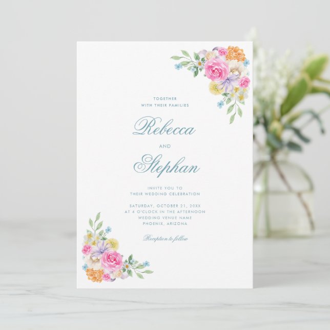 Invitación Boda de acuarela de Fiesta floral de jardín brilla (Anverso de pie)