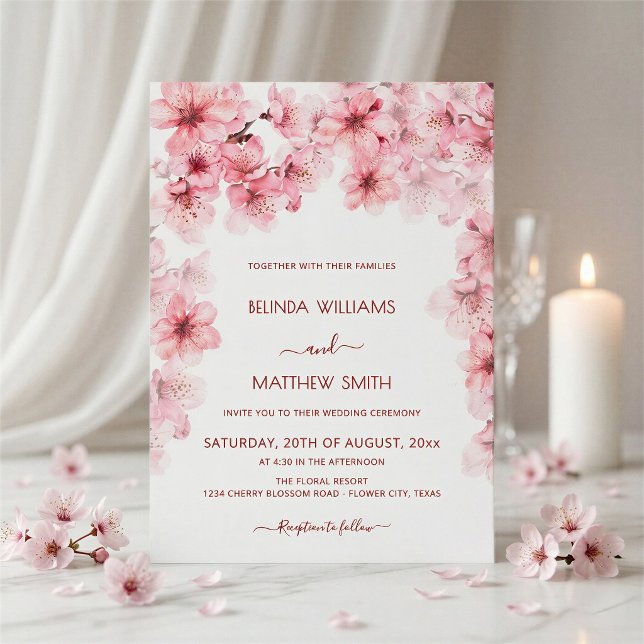 Invitación Boda de acuarela de flor de cerezo (Subido por el creador)