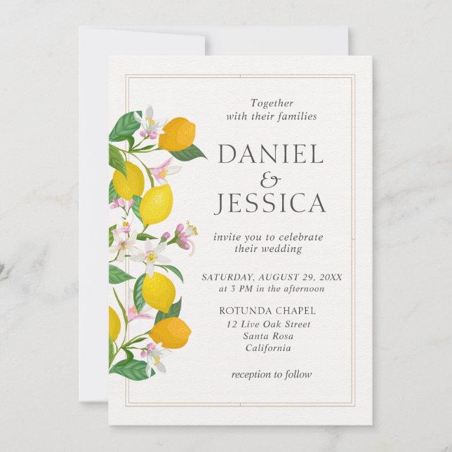 Invitación Boda de acuarela de flor de cítricos Naranja moder (Anverso)