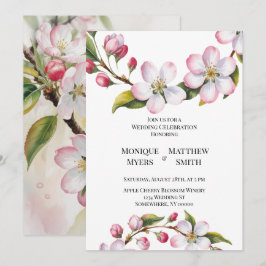 Invitación Boda de acuarela de flor de manzano cerezo