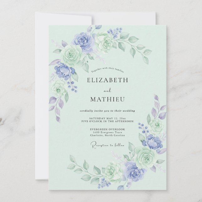 Invitación Boda de Acuarela de Flor de Vinca (Anverso)