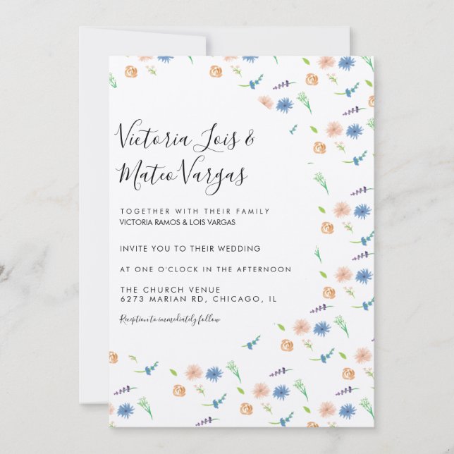 Invitación Boda de acuarela de flor silvestre (Anverso)