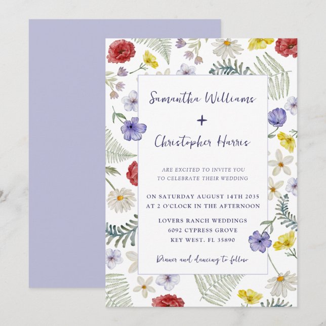 Invitación Boda de Acuarela de Flor Silvestre Boho Chic   (Anverso / Reverso)