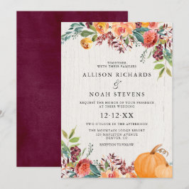Invitación Boda de acuarela de floral y calabazas
