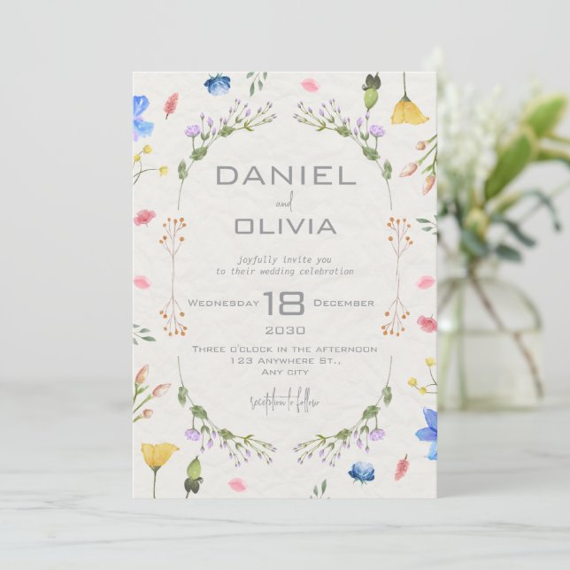 Invitación Boda de acuarela de flores de marfil (Anverso de pie)
