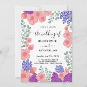 Invitación Boda de acuarela de flores de menta rosa