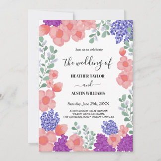 Invitación Boda de acuarela de flores de menta rosa