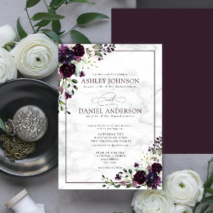 Invitación Boda de acuarela de flores púrpuras de plumas form