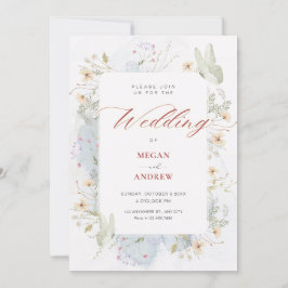 Invitación Boda de acuarela de flores silvestres blancas gris
