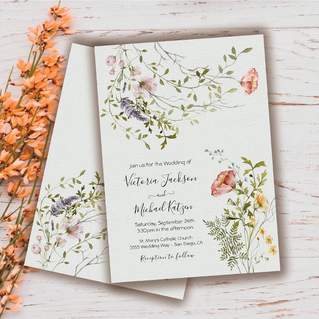 Invitación Boda de acuarela de flores silvestres claras y ven (Subido por el creador)