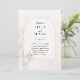 Invitación Boda de Acuarela de Foliaje Simple Beige y Dorado