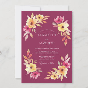 Invitación Boda de Acuarela de Frambuesa con Follaje