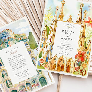 Invitación Boda de acuarela de Gaudí