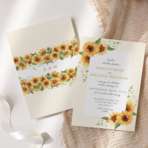 Invitación Boda de acuarela de girasol amarillo mantequilla
