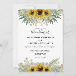Invitación Boda de acuarela de girasol rústico botánico